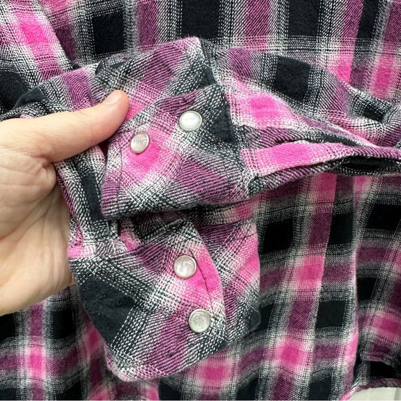 Wrangler western wear pearl snap button long sleeve flannel shirt women's xl - Picture 4 of 6